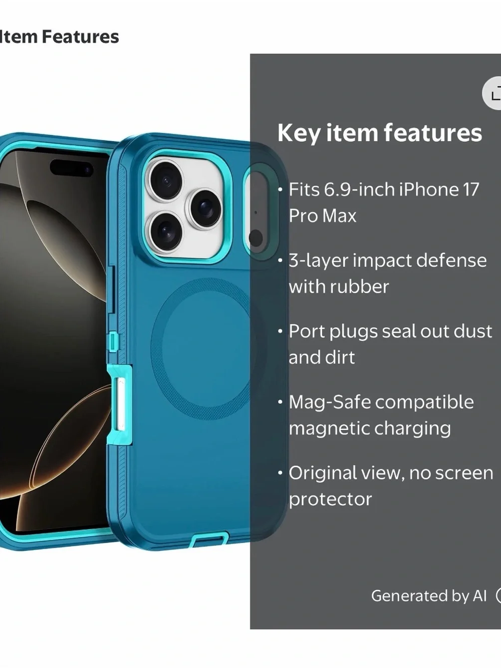 Rugged Magnetic-Compatible Teal Phone Case for iPhone 17 Pro Max